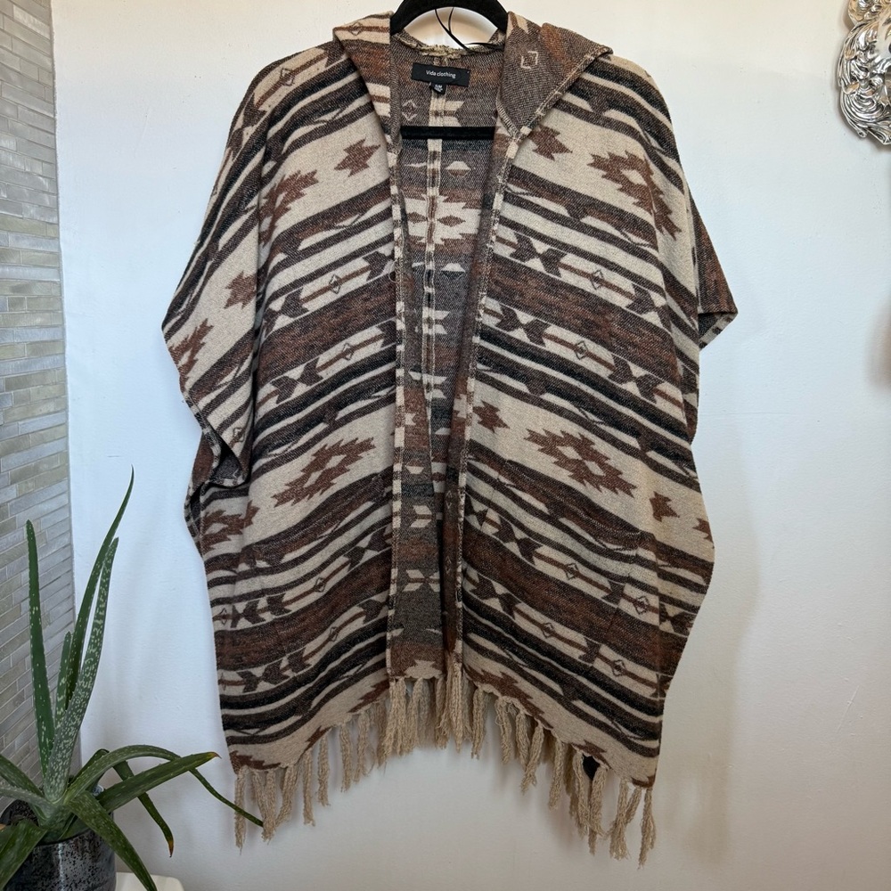 Southwestern Patterned Hooded Poncho